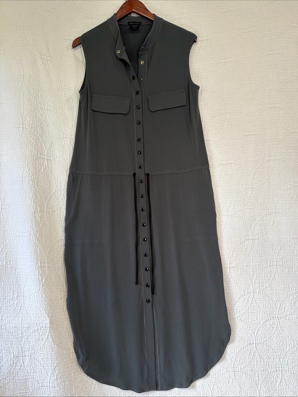 Eva Varro Snap Front Drawstring Waist Shirt Dress Medium Grey Slouch Business M